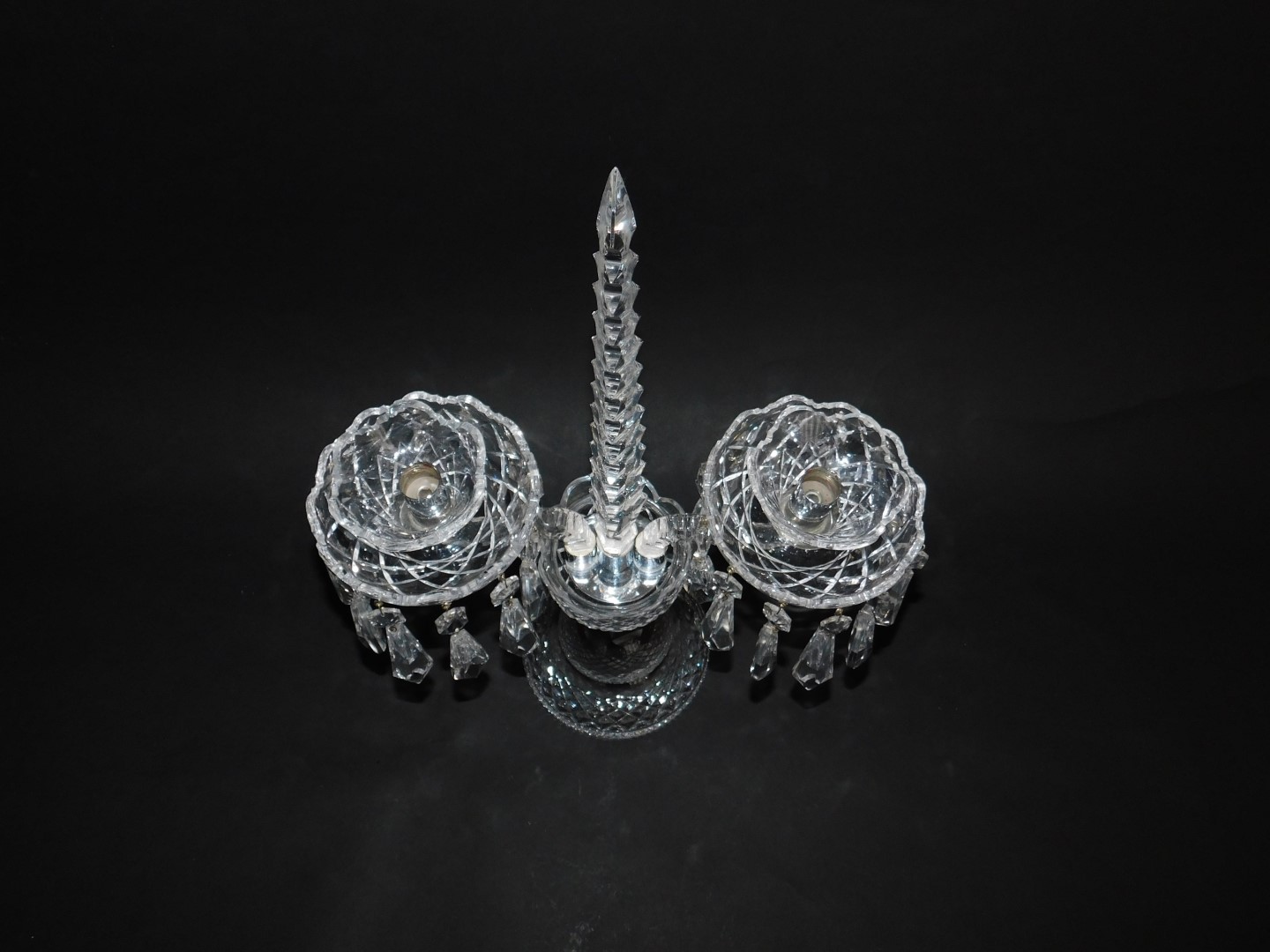 A Waterford crystal twin branch candelabrum, with a central faceted spike and faceted drops, - Image 2 of 4