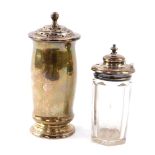 A George V silver sugar sifter, London 1934, 6.97oz together with a Victorian cut glass jar with