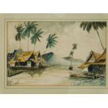 M Sawopt (Vietnamese, 20thC). Fishing Village, watercolour, signed, 18cm x 27cm.