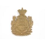 A Victorian military brass helmet plate, Duke of Wellington Regiment, Scottish Brigade, 12.5cm H.