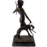 After Edward McCartan (American, 1879-1947). Bronze figure of Diana and hound, raised on a