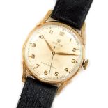 A Rolex gentleman's 9ct gold cased wristwatch, circa 1955, the white circular dial bearing Arabic