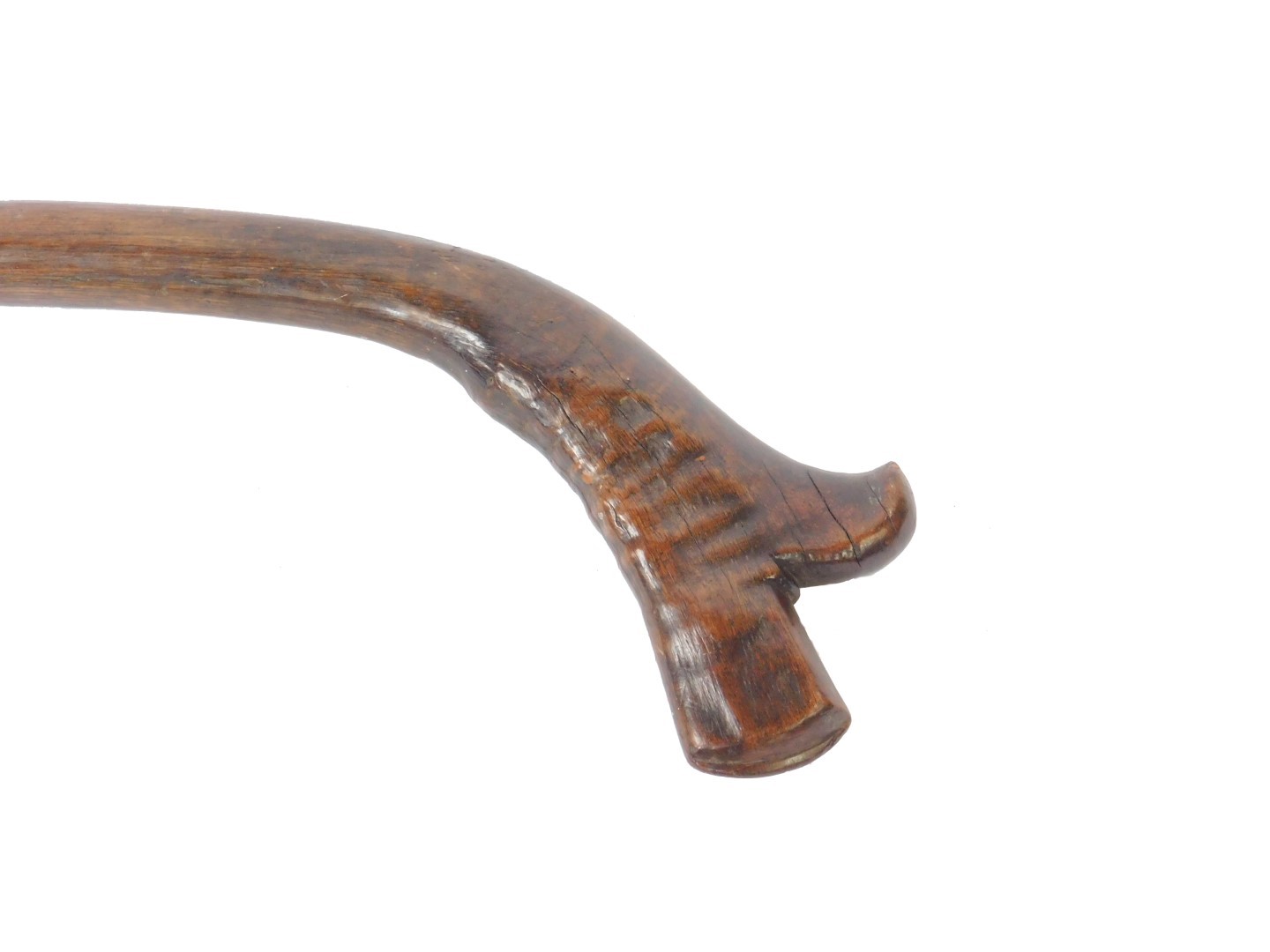 A Fijian wooden 19thC war club or kiakavo, with a gun stock head and tapering shaft of plain form, - Image 2 of 4