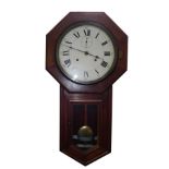 A 19thC mahogany cased drop dial wall clock, the circular enamel dial bearing Roman and Arabic