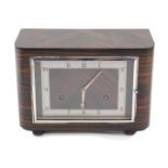 A Bentima Art Deco coromandel cased mantel clock, the rectangular dial with silvered chapter ring
