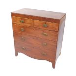 A George III mahogany chest of drawers, with two short over three long graduated drawers raised on