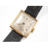 A Virtus 1940's gentleman's 9ct gold cased wristwatch, square silvered dial bearing Arabic numerals,
