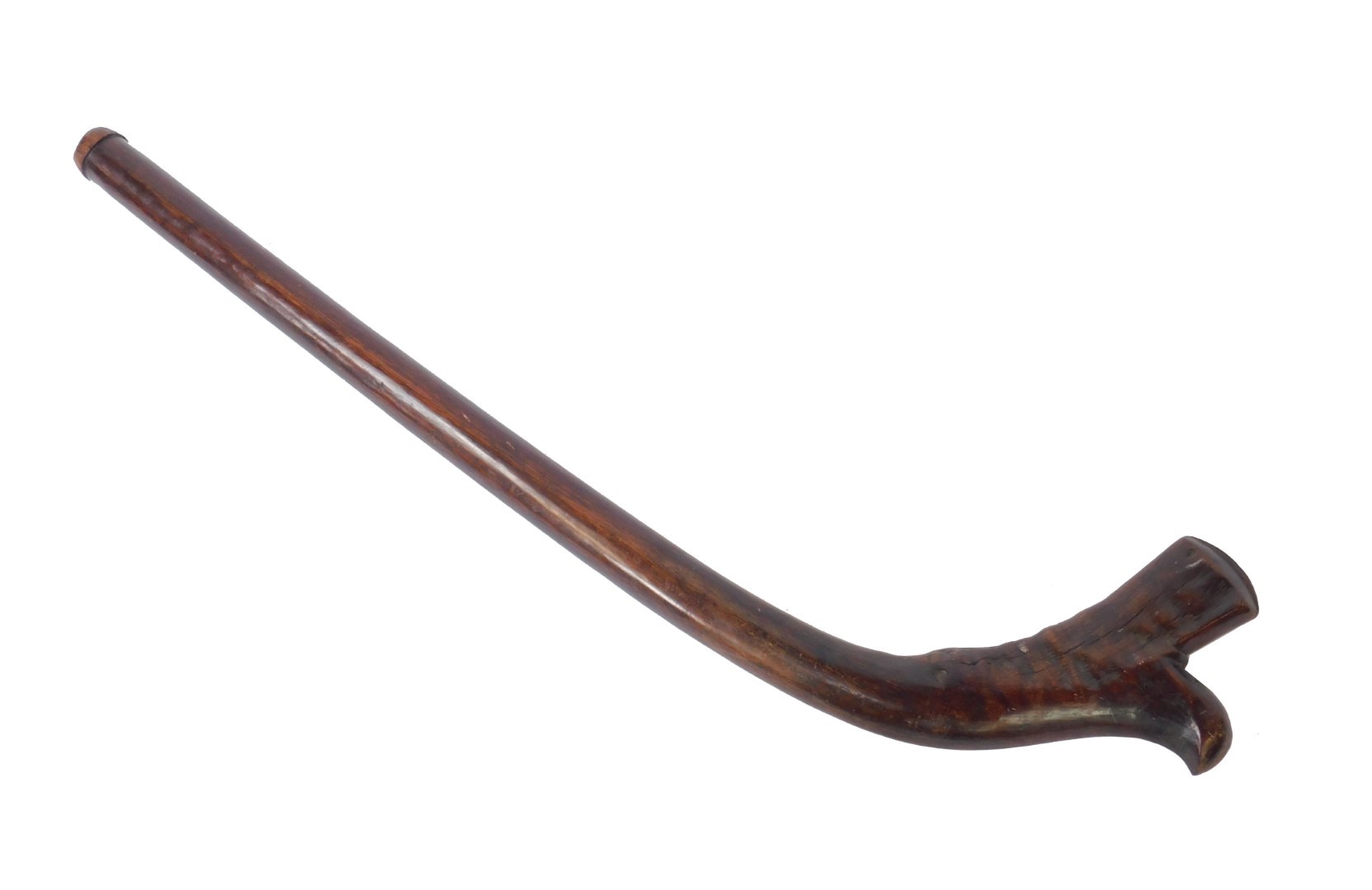 A Fijian wooden 19thC war club or kiakavo, with a gun stock head and tapering shaft of plain form, - Image 3 of 4