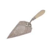 A Victorian silver presentation trowel, engraved with ferns, engraved "Presented to Mr Edwin