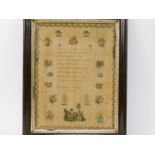 A Victorian sampler by Ellen Holliday Martley, May 18_46, decorated with a prayer 'Remember All