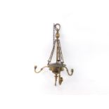 A Victorian brass three branch ceiling light, 71cm H.