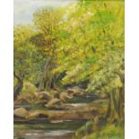Susan Coleing (British, 20thC). Riverbank Sesgill, oil on canvas, signed and titled verso, dated