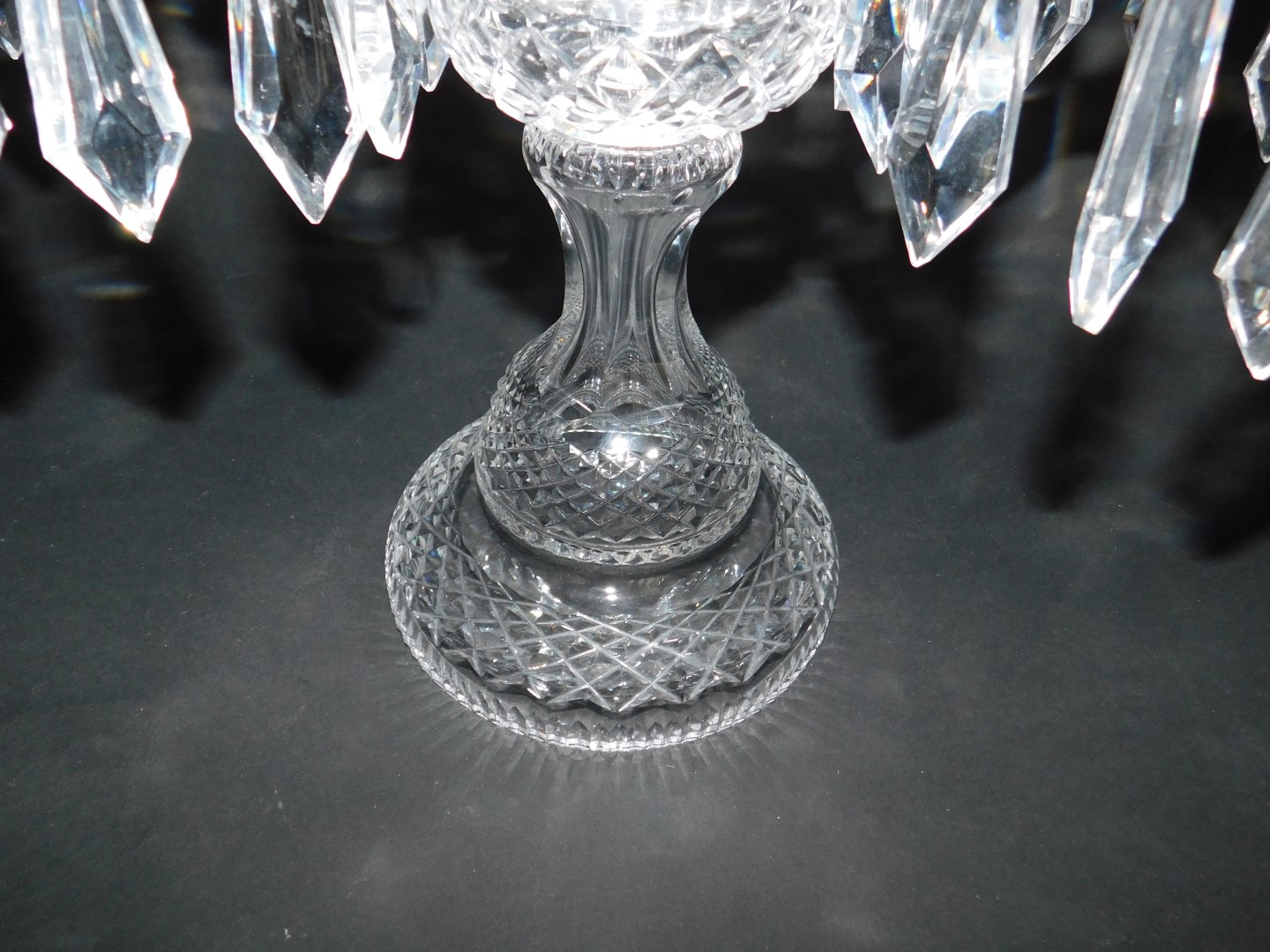 A Waterford crystal twin branch candelabrum, with a central faceted spike and faceted drops, - Image 3 of 4