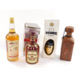 A bottle of Hine Deluxe Cognac, 3 Star, boxed, Chivas Regal blended Scotch whisky, 12 years old,