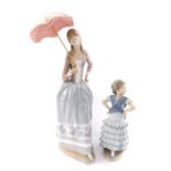 A Lladro porcelain figure of a girl in a flamenco dress, 26.5cm H, together with a Lladro