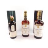 A bottle of Lagavulin Scotch whisky, aged 16 years, 75cl, boxed, together with two bottles of