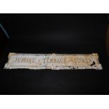 A Victorian white painted cast iron street sign, Jubilee Terrace Lower, 112cm W.