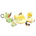 A group of Carlton ware pottery, including an apple shaped teapot, My Goodness My Guinness Toucan,
