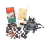 A Regula L camera, Chinon CE-3 camera, Hanimex Macro focusing lens 70-210mm 1:4.01-5.6, Vivitar Auto