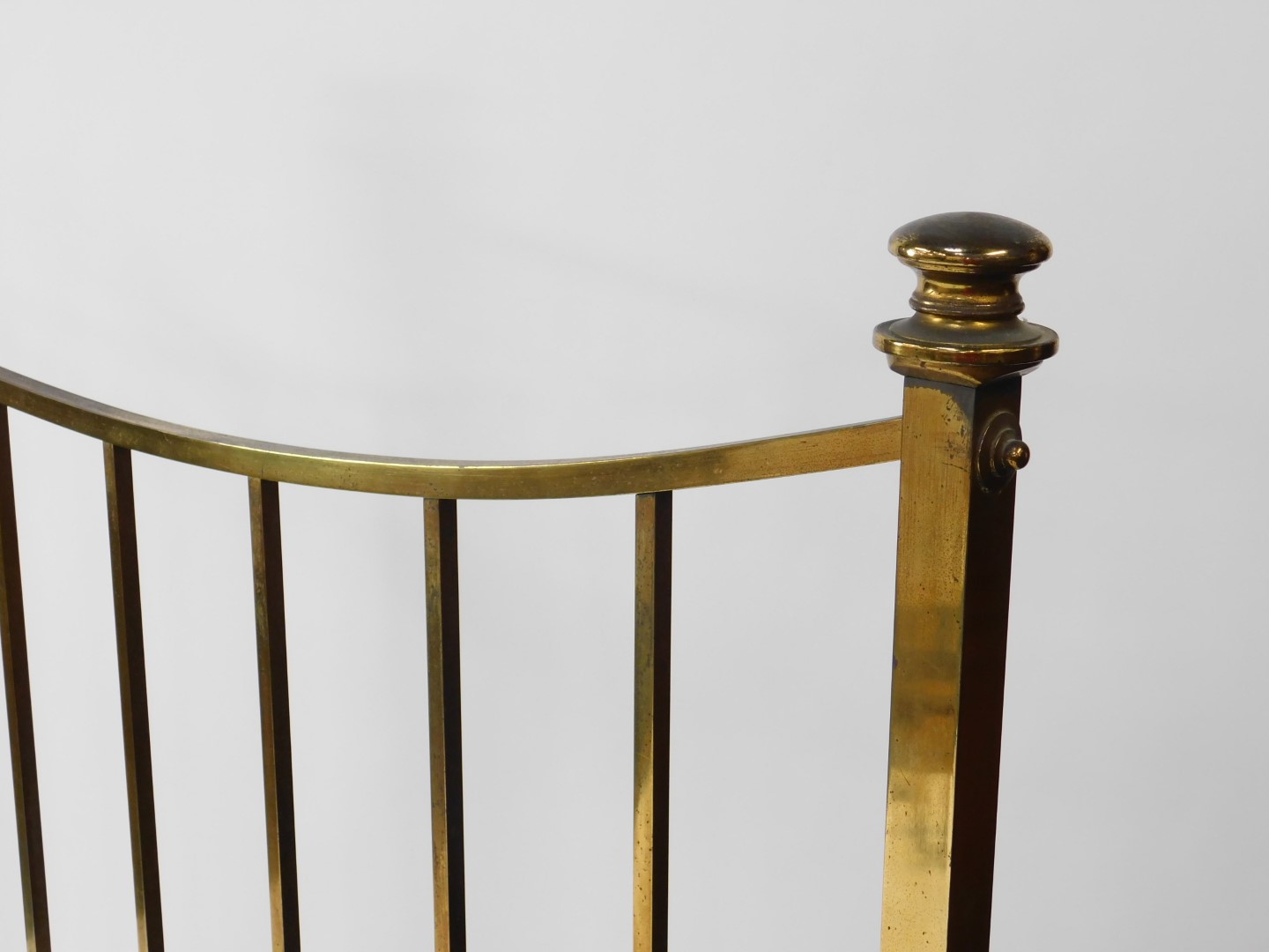 A late Victorian brass bed, with turned finials, upright rails, on ceramic castors, 149cm H, 141cm - Image 3 of 3