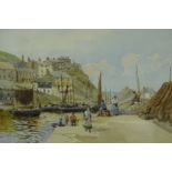 William Edward Croxford (1852-1926). St Michaels Mount, Village Harbour, watercolour - pair, signed,