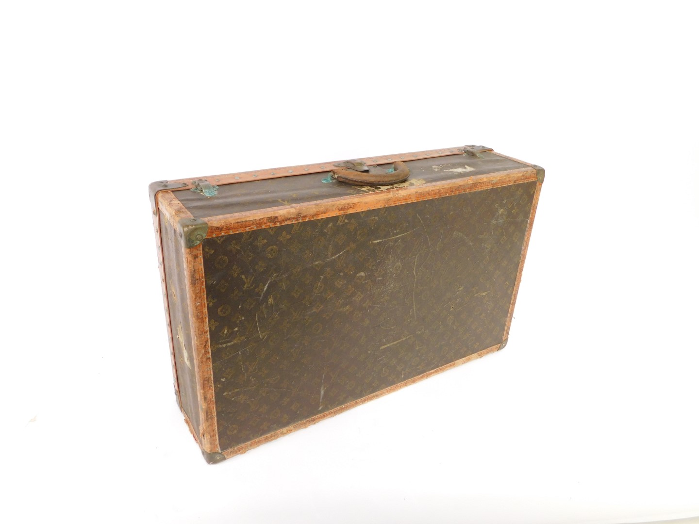 A Louis Vuitton cabin trunk, early 20thC with monogrammed brown canvas, monogrammed tan edge and - Image 8 of 8