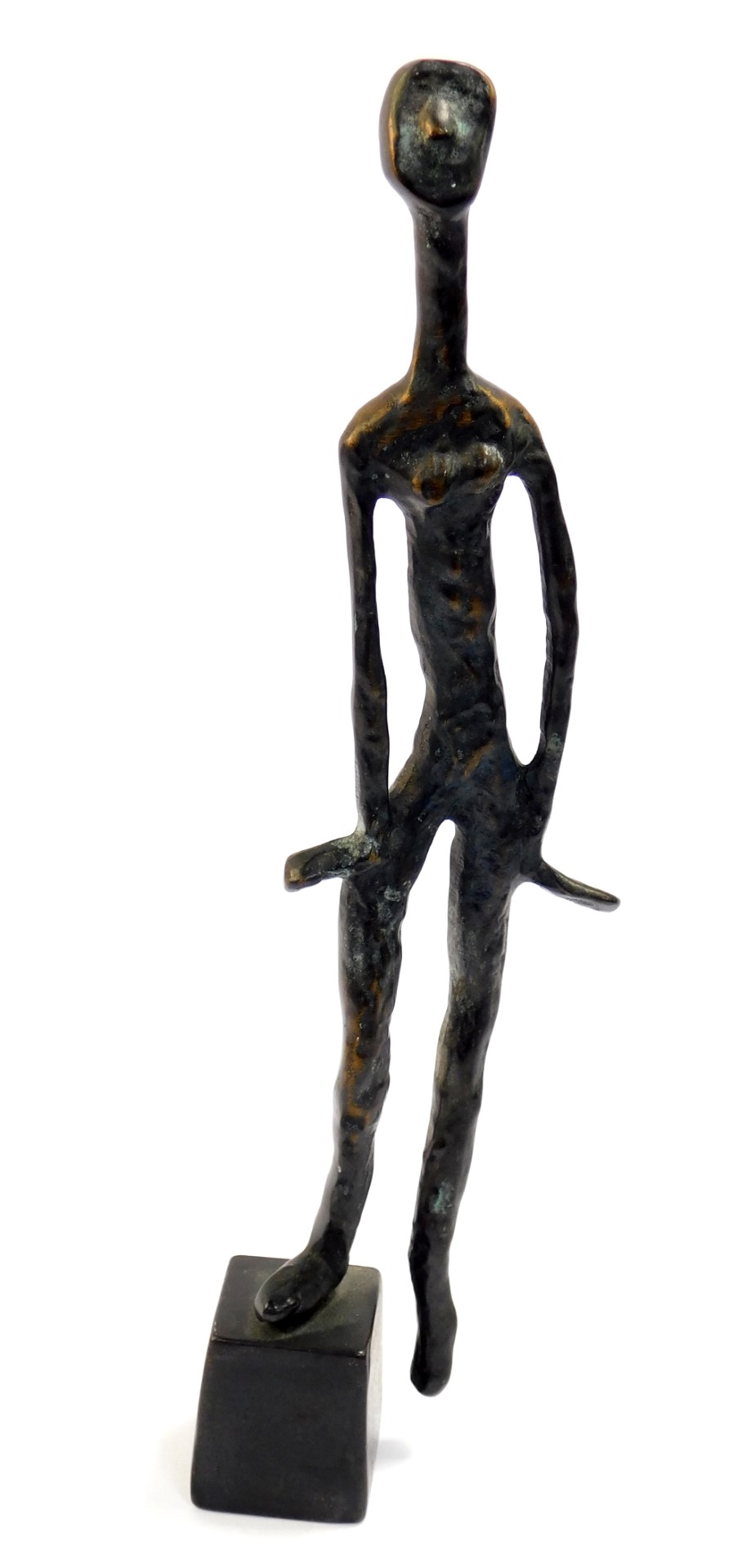 Stiig Kalsing (Danish, b1945). Standing figure, raised on a square base, bronze, signed, 29cm H.