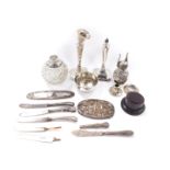 Scrap silver, including a pair of candlesticks, bowl, pistol handled knives, etc., 36.00oz all in.