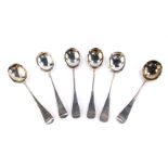 A set of five Victorian Old English pattern soup spoons, Chawner & Company, London 1872, and a