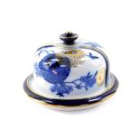 A Doulton late 19thC pottery Leach's Patent cheese dish and domed cover, decorated in blue and