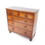 A Victorian mahogany chest of drawers, with two short over three long graduated drawers, raised on