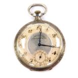 A Corgemont silver chronometer pocket watch, open faced, keyless wind, silvered dial with chapter