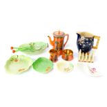 A group of Carlton Ware pottery, including an orange lustre three piece coffee set, chinoiserie