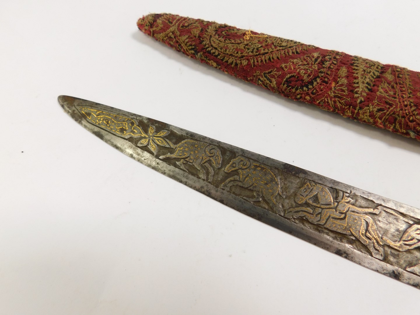 An Indian 19thC native Shamshir dress sword, the jewel encrusted ivory hilt carved as the head of - Image 4 of 5