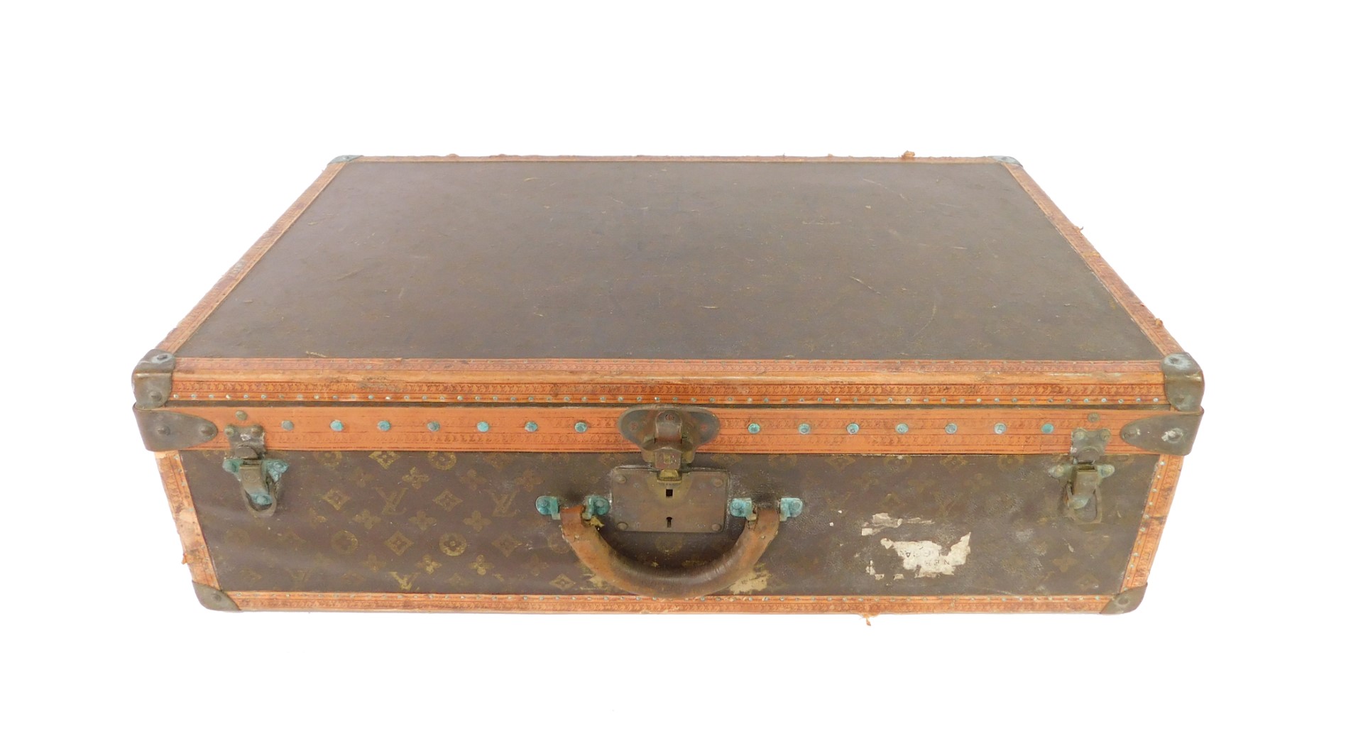 A Louis Vuitton cabin trunk, early 20thC with monogrammed brown canvas, monogrammed tan edge and