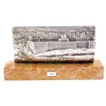 I Yeheskel. A silver high relief sculpture of Jerusalem, raised on a marble rectangular base with