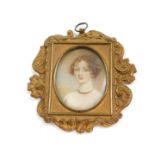 An early 19thC portrait miniature, paper label verso, Louisa, Wife Of Thos. Legh, Adlington, Married