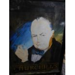 A Churchill's painted wooden pub sign, on a cast iron bracket, 146cm H, 112cm W., together with