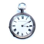 A Victorian silver lady's pocket watch, open faced, key wind, enamel dial for Kendal & Dent, bearing