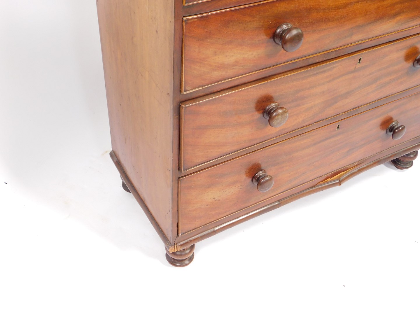 A Victorian mahogany chest of drawers, with two short over three long graduated drawers, raised on - Image 3 of 3