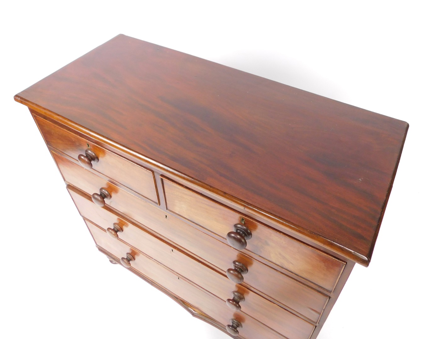 A Victorian mahogany chest of drawers, with two short over three long graduated drawers, raised on - Image 2 of 3
