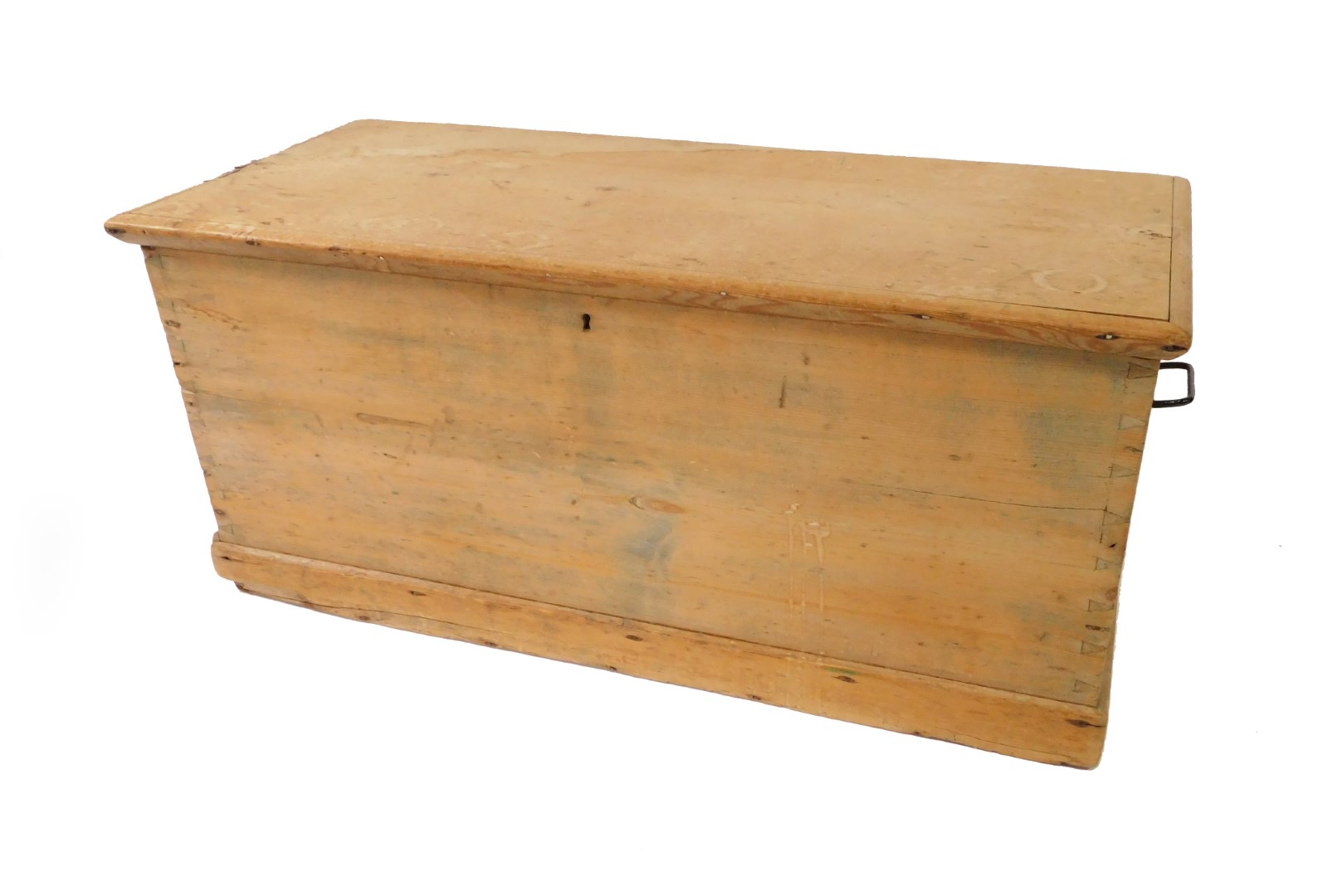 A pine blanket chest, raised on a plinth base, 50cm H, 109.5cm W, 47cm D.