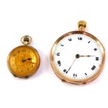 A gentleman's 9ct gold cased wristwatch, open face, keyless wind, enamel dial bearing Roman