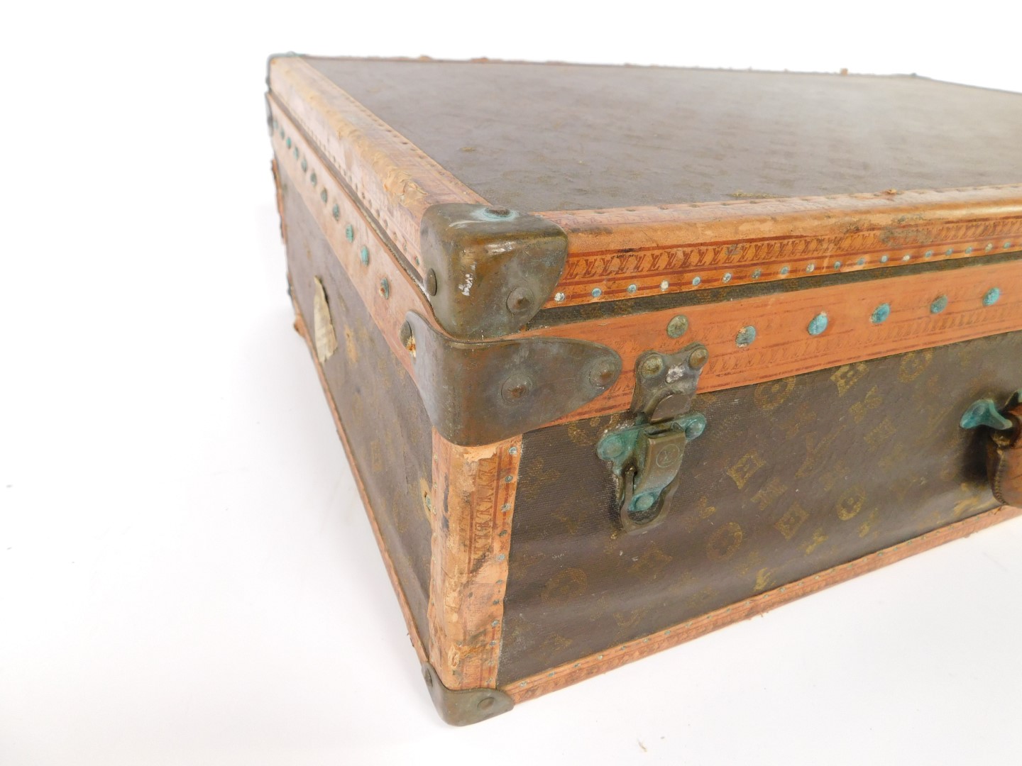 A Louis Vuitton cabin trunk, early 20thC with monogrammed brown canvas, monogrammed tan edge and - Image 3 of 8