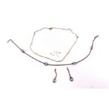 A blue glass set costume necklace and pair of matching earrings, together with a seed pearl set