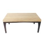 An Italian travertine marble and ebonised occasional table, the rectangular top raised on curved