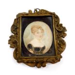 An early 19thC miniature portrait, bears label verso, Sarah Eldest Daughter of Richard Crosse of