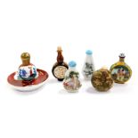 Chinese scent and snuff bottles, three with hand painted decoration. (6)
