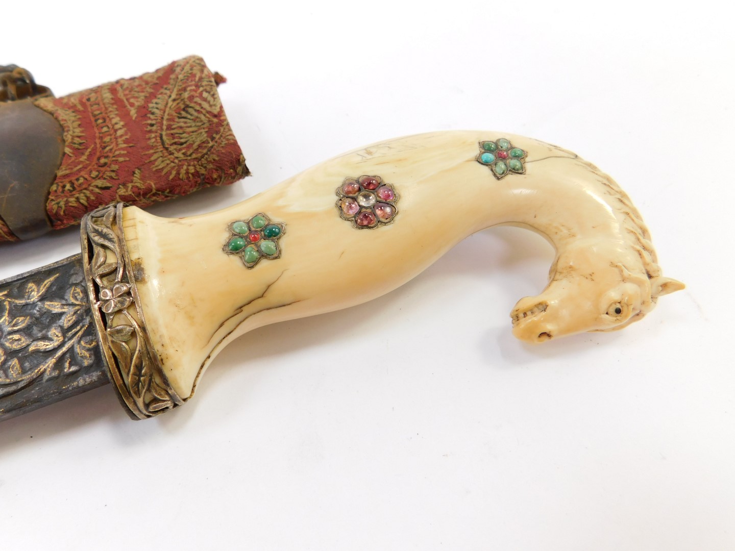 An Indian 19thC native Shamshir dress sword, the jewel encrusted ivory hilt carved as the head of - Image 2 of 5