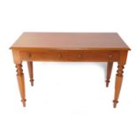 A Victorian mahogany side table, with two frieze drawers, raised on turned legs, 76cm H, 119cm W,